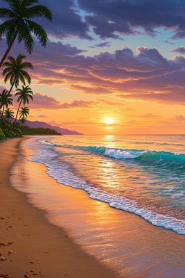 Sunset Beach Ocean View Wall Art Print Painting Printed On Canvas Artprint