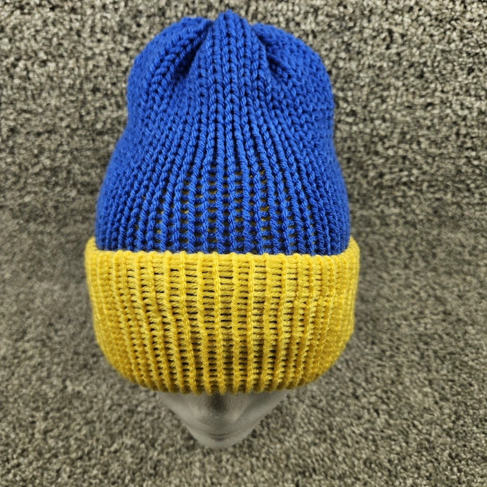 Sombrero Tejido Hecho a Mano Gorro Toque Tobogán Azul/Dorado Reversible Invierno Talla M/L  Foto 3 de 4