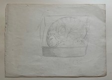 LAURENCE STEPHEN LOWRY, Pencil Drawing, Cat in a Box, Initials, Circa 1940's