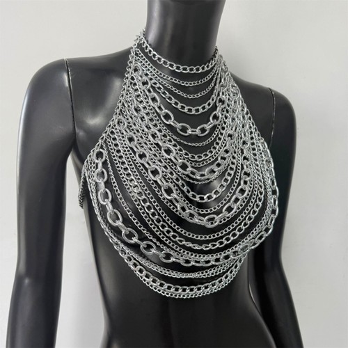 Punk Theme Body Chain Metallic Chest Chain Tassels Necklace Women Body Jewelry - Picture 6 of 8