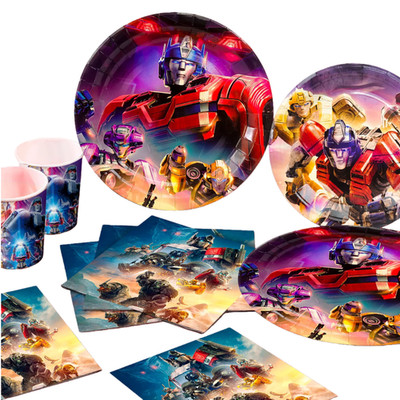 114Pcs Transformers Party Decoration Birthday Tableware Plates Tablecloth Banner