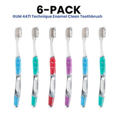 6-PACK: GUM 4471 Technique Enamel Clean Toothbrush, Compact, Soft Bristles