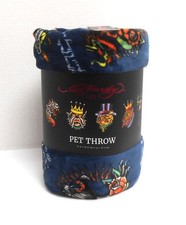 Ed Hardy Pet Blue Throw 40" x 50" Screaming Tiger Roses Print