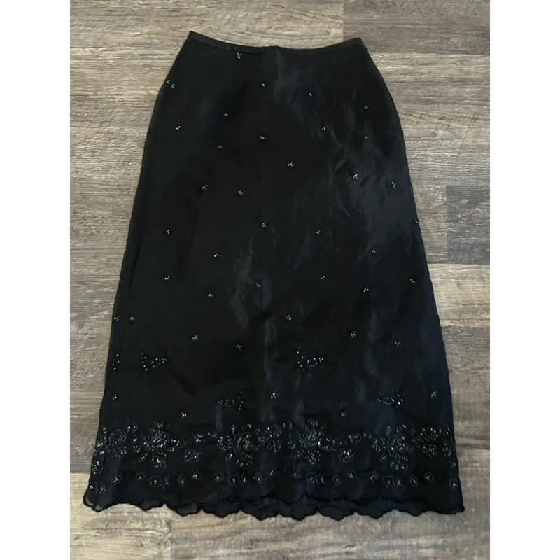 100% Silk Black Beaded Skirt