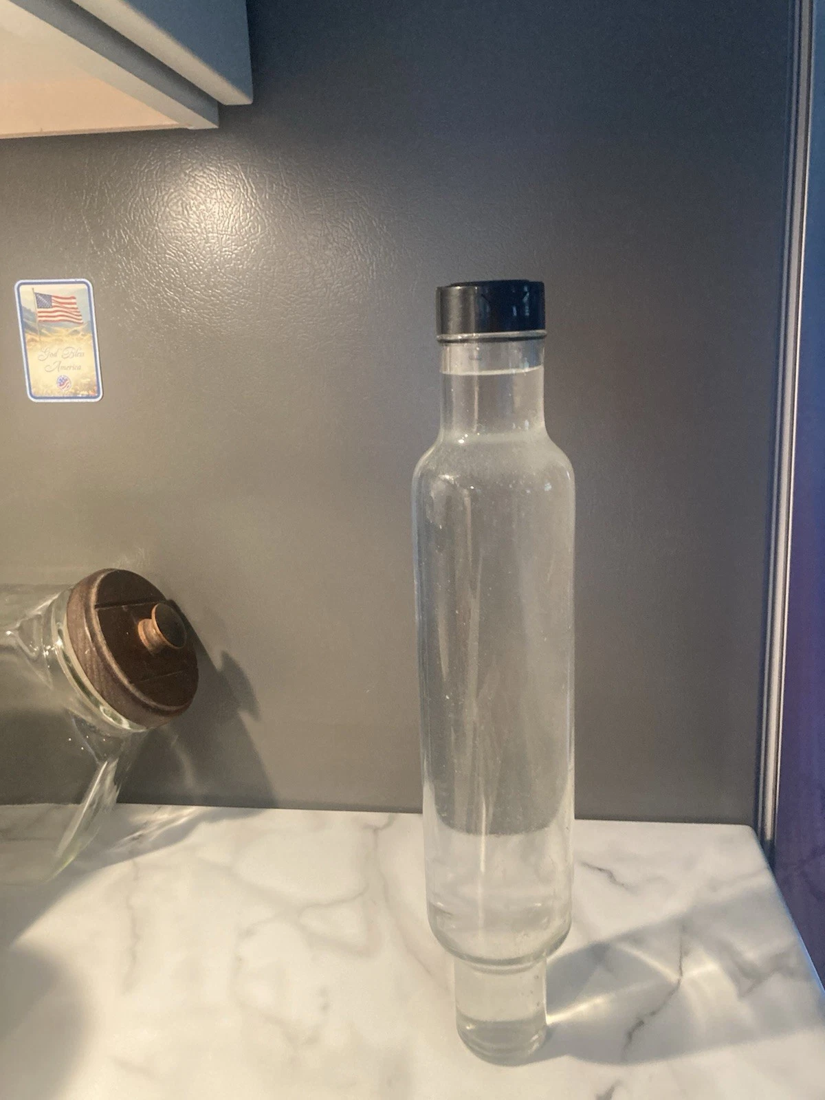 Vintage Clear Glass Rolling Pin With Black Plastic Cap