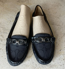 Coach New York Women Size 6B Leather Canvas Driver Flat Loafers Signature Logo
