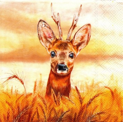 (2) Two Paper Lunch Napkins for Decoupage/Mixed Media - Deer in wheat field