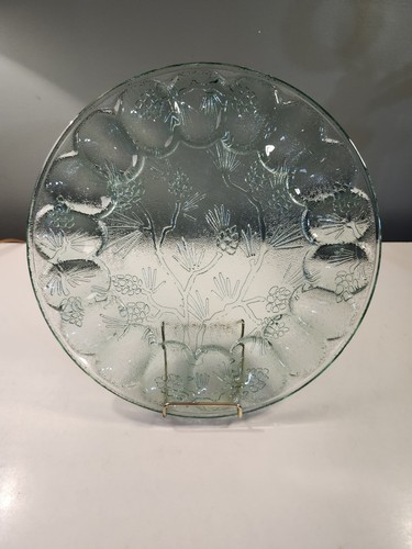 Tiara Ponderosa Pine Deviled Egg Plate Green Pressed Glass Serving Tray 11” Vint