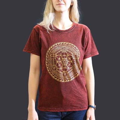 Nomad Sari Stonewashed Cotton T-Shirt   Chakra   Maroon   Small