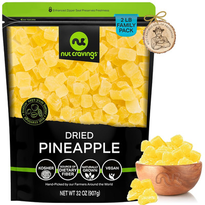 NUT CRAVINGS - Dried Pineapple Chunks, Lightly Sweetened (32Oz, 2 LB) Sweet Heal
