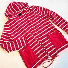 Marble Red Striped Open Front Hooded Cardigan Womens Size Small