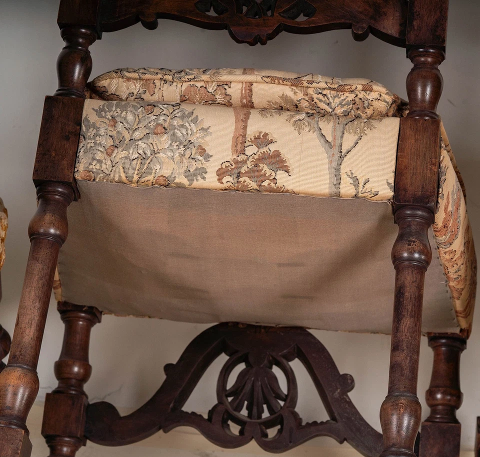 Pair Highly Carved Renaissance Revival Italian Walnut Tall back Side Chairs - Image 2 of 4