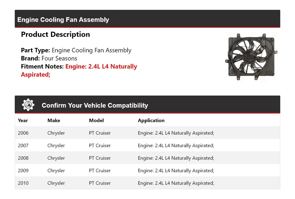 Conjunto de ventilador de refrigeración del motor Chrysler PT Cruiser 2006-2010 4 estaciones 2007 Foto 2 de 4