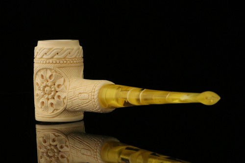 srv - Carved Poker Block Meerschaum Pipe with fitted case M3311 - Picture 11 of 12