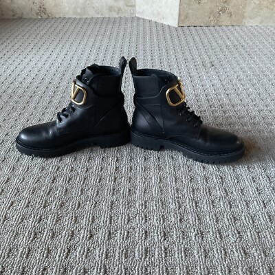 【美品】36 ローファー valentino ヴァレンティノ コンバット ヴァレンティノ VALENTINO ローファー レザー ブラック ロック