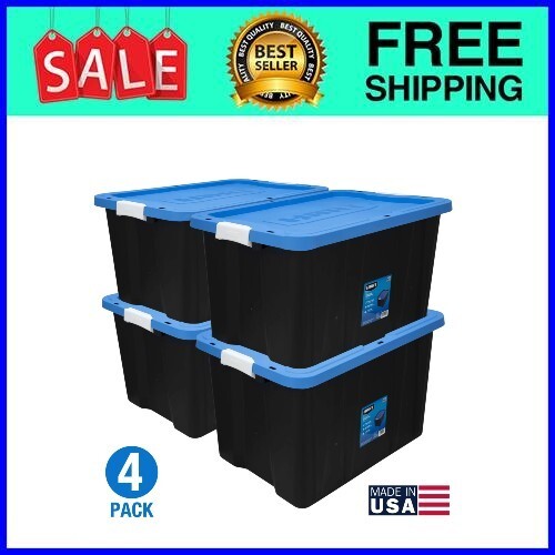 HART 27-Gallon Black Heavy-Duty Storage Bins Set of 4