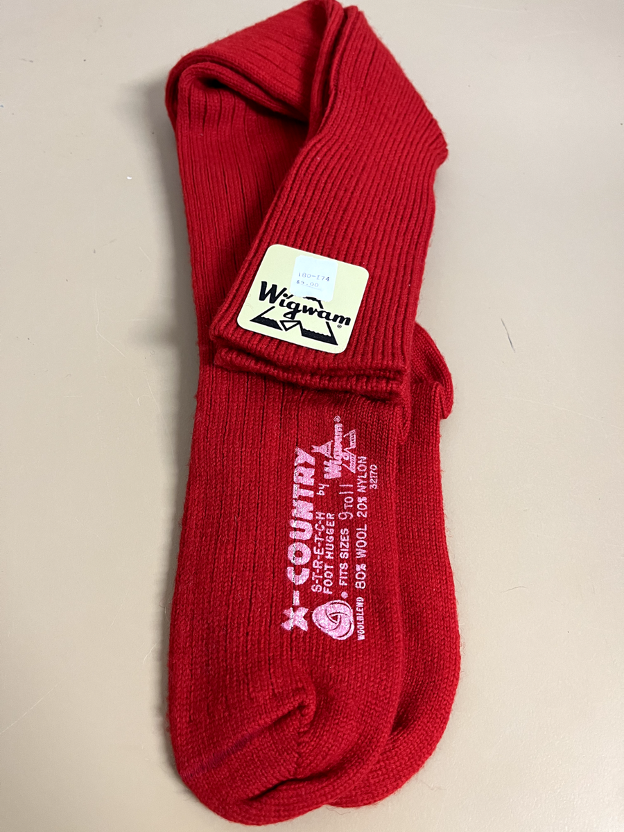 Vintage NOS Wigwam X-Country Foot Hugger Socks, Red Wool, Size 9