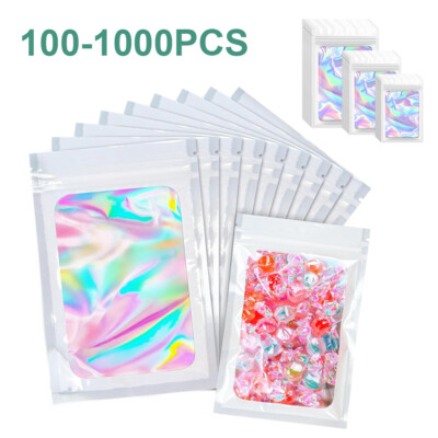 100-1000 Smell Proof Mylar Bags Holographic Resealable Food Foil Pouches Zipper