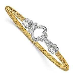 Details about   18k Yellow Gold Sterling Silver Italian Mesh White Sapphire Mesh Bangle Bracelet 