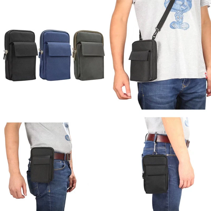 Dual Phone Pouch Waist Strap Leather Belt Clip Case Holster Bag