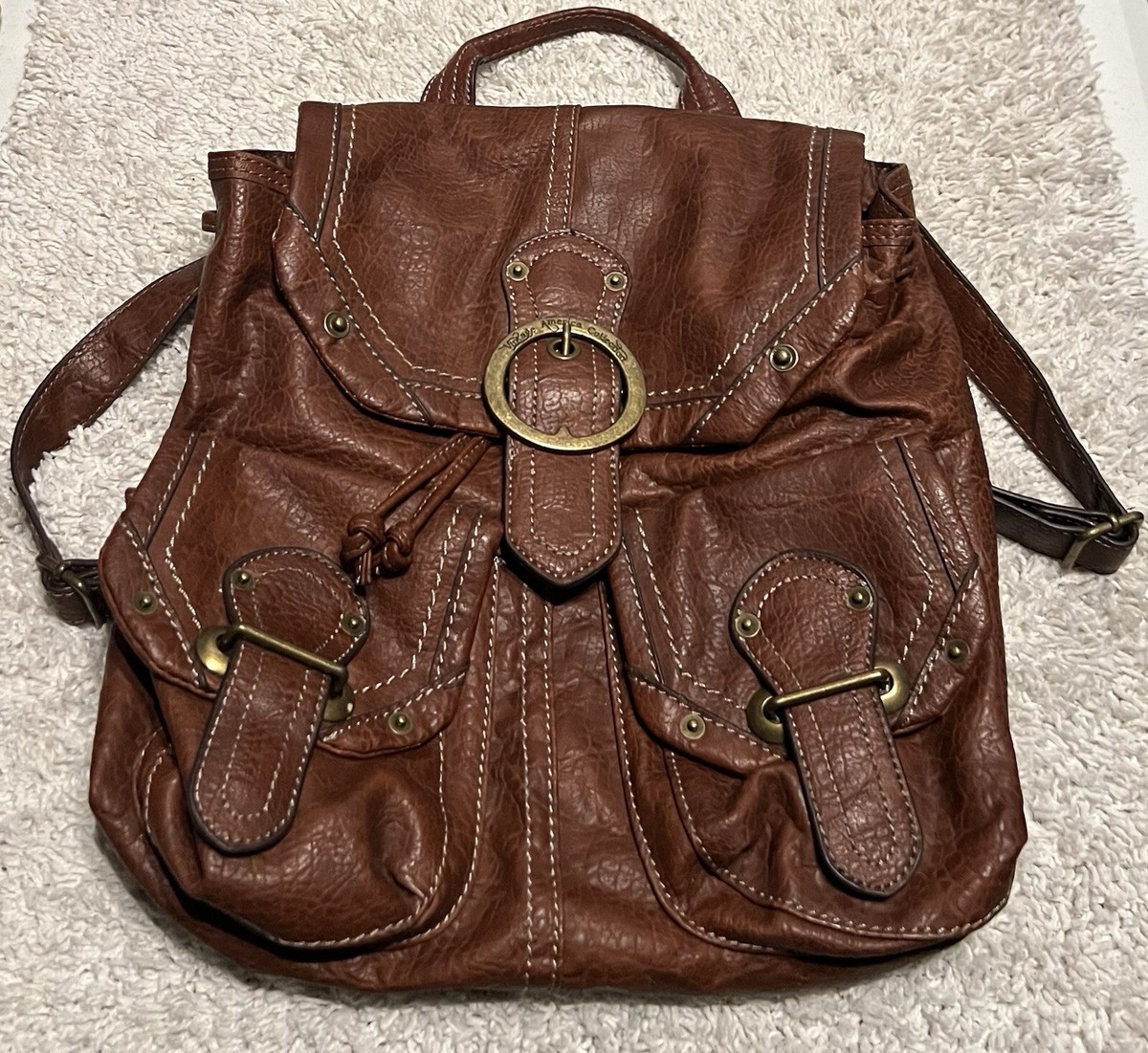 Vintage America Nine West Brown Leather BackPack Hand Bag  display picture 1