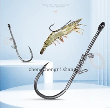 10Pcs Fishing Hooks Live Shrimp Fixed Hook Carbon Steel Barbed with Holes 4-5/0#