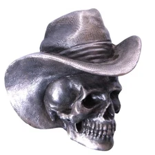 Vintage 1981 Bergamot Brass Works Skull With Cowboy Hat Belt Buckle Silver
