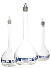 Eisco Labs Volumetric Flask Set with Stoppers, ASTM - 1000ml, 500ml, 250ml