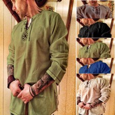 Renaissance Tunic Top Mens Medieval Cosplay Costume Norseman Pirate Shirt Viking