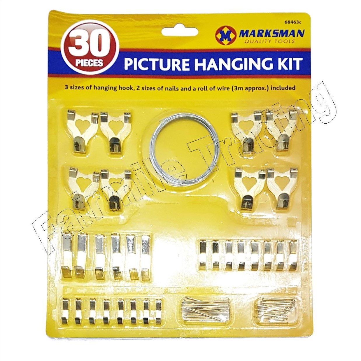 Picture Hanging Kit Includes Hooks Nails Wire Brass / Gold Colour