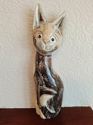 Holzkatze 40cm Holzkatzenfigur Ornament Fairtrade Handarbeit Sexy Shabby Niedlich