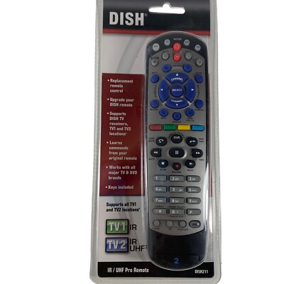 New Dish Network 211 IR/UHF Pro Remote TV1 IR TV2 IR UHF B5 Pkg Seal ...