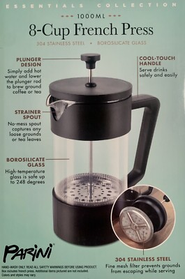 Parini 8-Cup French Press 1000 ML Coffee Tea Maker Stainless Steel  Borosilicate | eBay