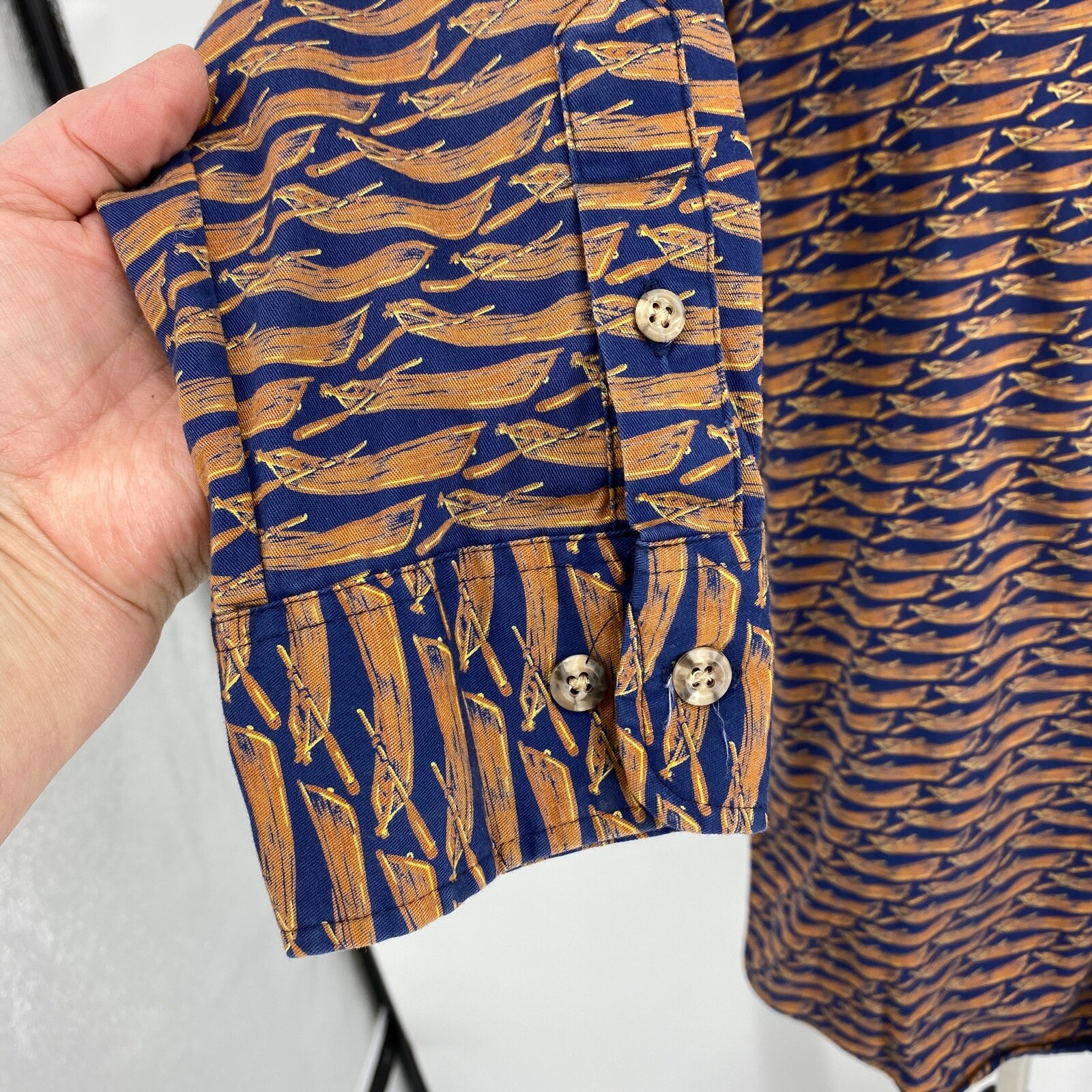 Camicia Orvis con Fila Barca Canoa Stampa All Over Manica Lunga Bottoni Uomo Large