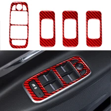 4PCS For Jaguar F-Pace 2016-19 Red Carbon Fiber Window Lift Switch Cover Trim