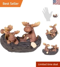 Charming Moose Family in Canoe Decorative Figurine - Hand-Painted Resin Art