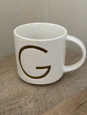 Williams Sonoma Coffee Mug Letter G Monogram Cup White Gold Modern
