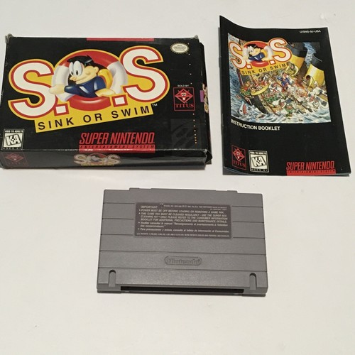 Rare 1994 S.O.S Sink or Swim SNES CIB Complete Box Manual TESTED WORKS Titus SOS - Picture 5 of 12