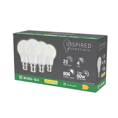 LED 60W Light Bulb B22 Warm White with Bayonet Fitting by Inspired Essentials