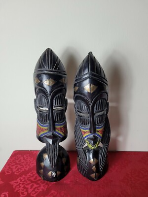 GHANA African HAND CARVED Wood 2 MASK Wall Decor SUPER NICE
