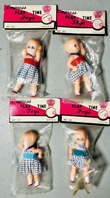 Lot-4 Vintage Novelty Empress Play Time Toys 3  Jointed Toy Doll Blue Eyes New