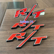 3PCS OEM For R/T Front Grill Emblems RT Fender Badge Red Black Silver Car Decal