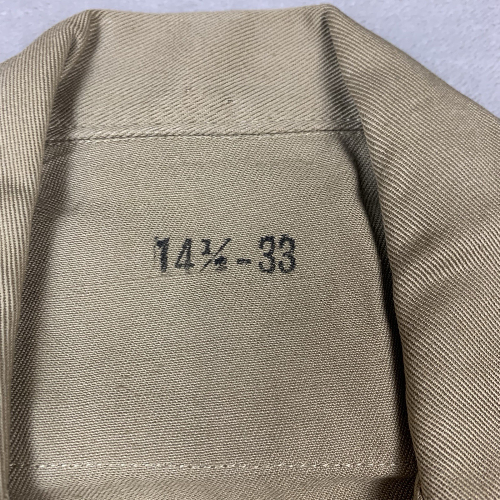 40s US Military Shirt 14.5x33 Khaki WW2 New Old Stock Philadelphia Quartermaster