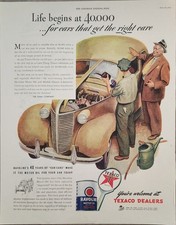 1944 Texaco Dealers Havoline Motor Oil Vintage Ad Life Begins at 40000 for Cars