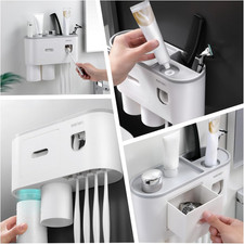 No-Drill Wall Mounted Toothbrush Holder, Bathroom Shelf, with Automatic Tooth...