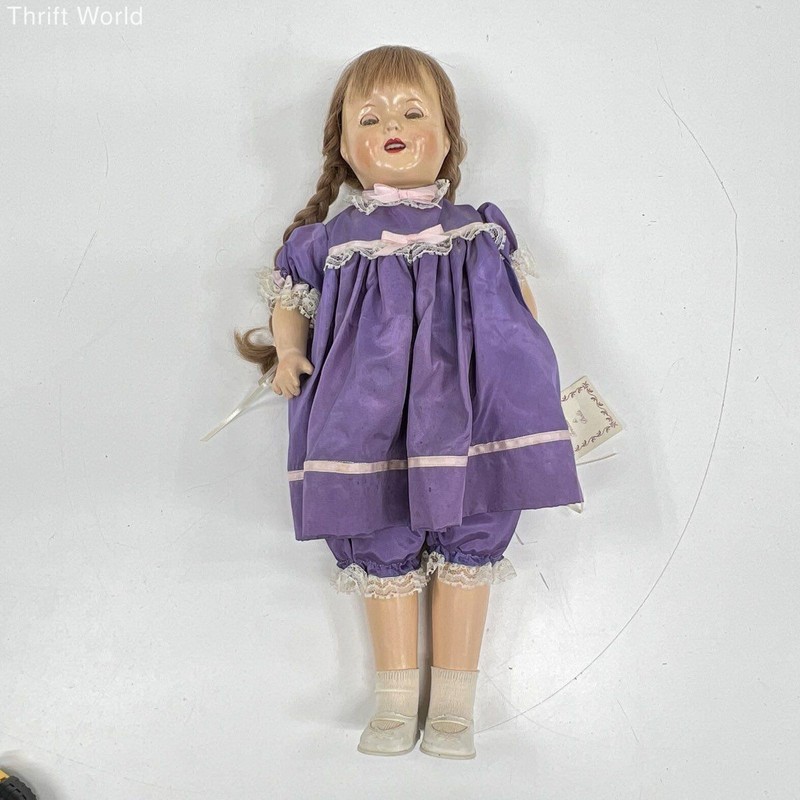 Vintage Composition Doll Unmarked 1920s 1930s Sleep Tin Eyes Human Hair Wig 19"
