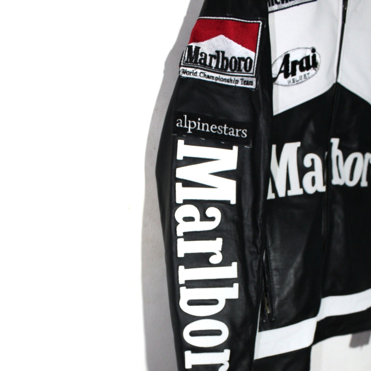 Vintage Marlboro Leather Motorcycle Racing Jacket White Black New