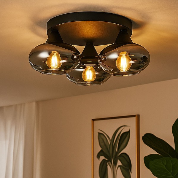 Deckenleuchte Deckenlampe Schlafzimmerleuchte Glas Rauch KüChenlampe D 39 Cm-image