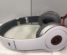 Beats by Dr. Dre Monster White Solo Headphones HD Working & Red Wire On Ear USED