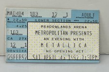 Metallica Concert Ticket Stub APRIL 4, 1992 Meadowlands Arena New Jersey